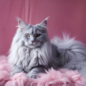 Beautiful Female Maine Coons Cat With Fluffy Background