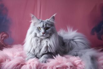 Beautiful Female Maine Coons Cat With Fluffy Background