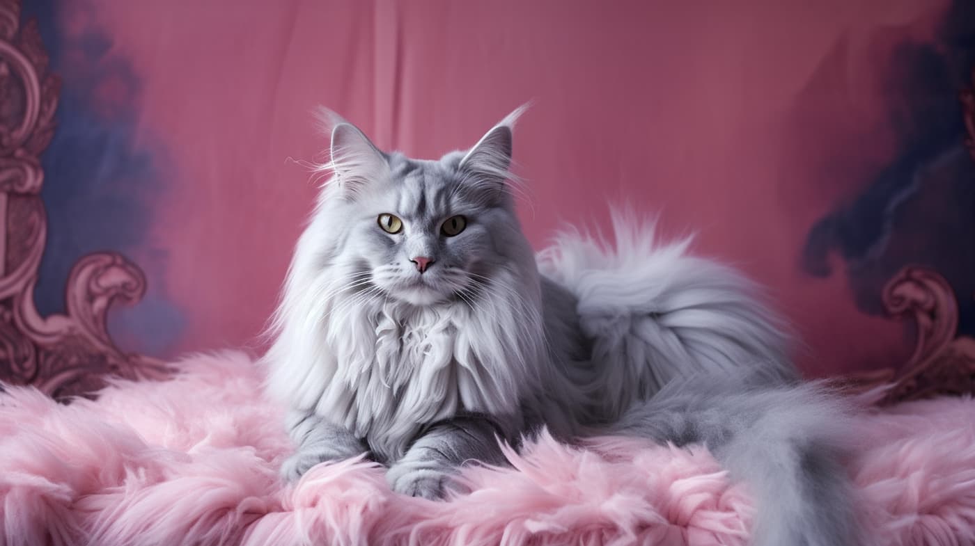 Beautiful Female Maine Coons Cat With Fluffy Background
